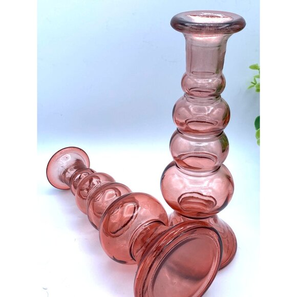 Recycled Art Glass Pink 4 Bulb Terrace Candle Holder Vase Vintage 9 Inches Home - Picture 3 of 7